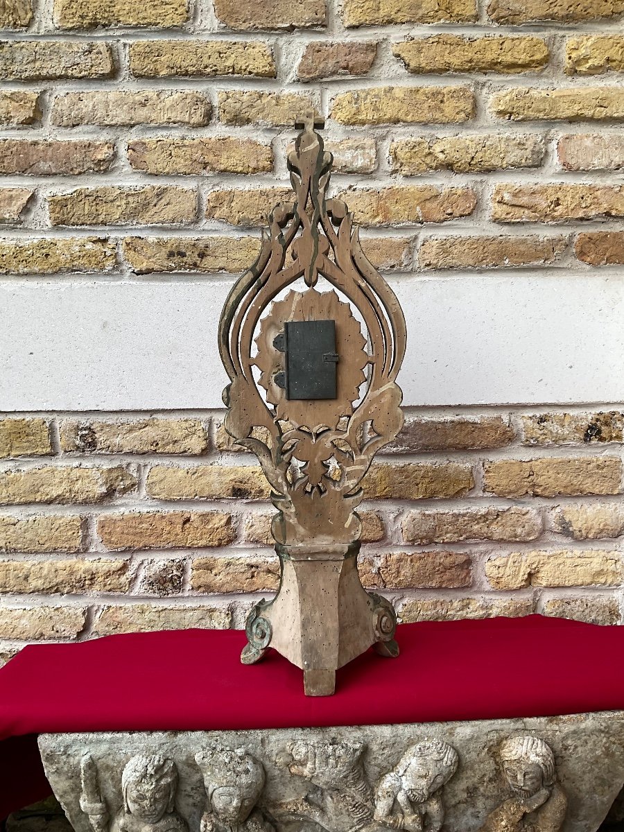 Monstrance Reliquaire Grande Paire En Bois Patiné 18éme Siècle -photo-2