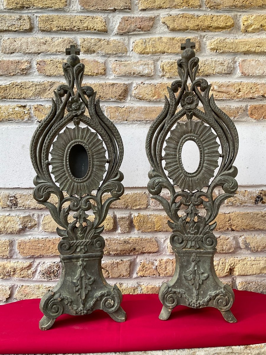 Monstrance Reliquaire Grande Paire En Bois Patiné 18éme Siècle 