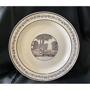 Montereau Plat Sepia < La Fontaine > 19th Century 