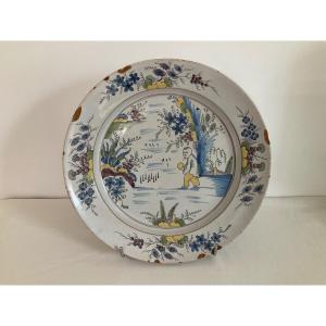 Desvres Large Earthenware Dish < With Bowling Player > 19th Century 