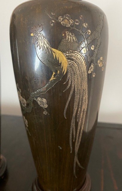 Paire De Vases Japonais En Bronze-photo-2