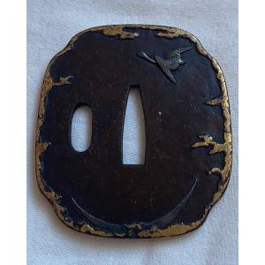 Tsuba Decorated With A Goose Flying Above The Moon