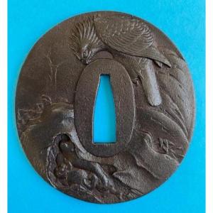 Tsuba Aigle Et Singes