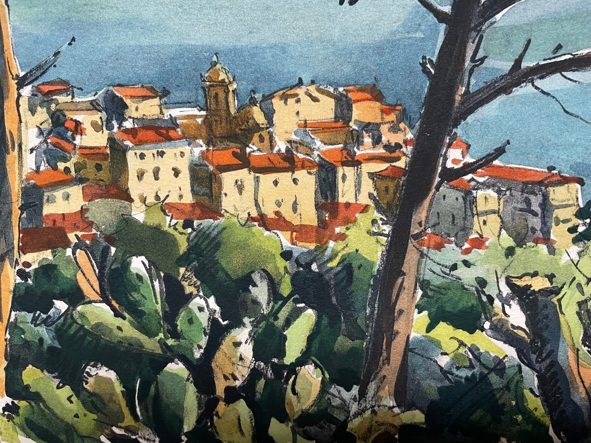 Lithograph From The 1950s “ajaccio” Corsica-photo-2