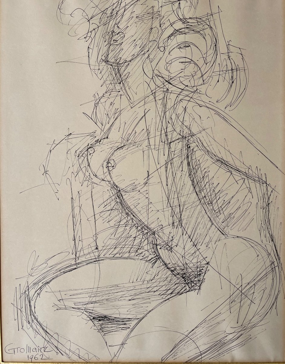 Ink Drawing Signed Et Date Gromaire 1962 "female Nude"