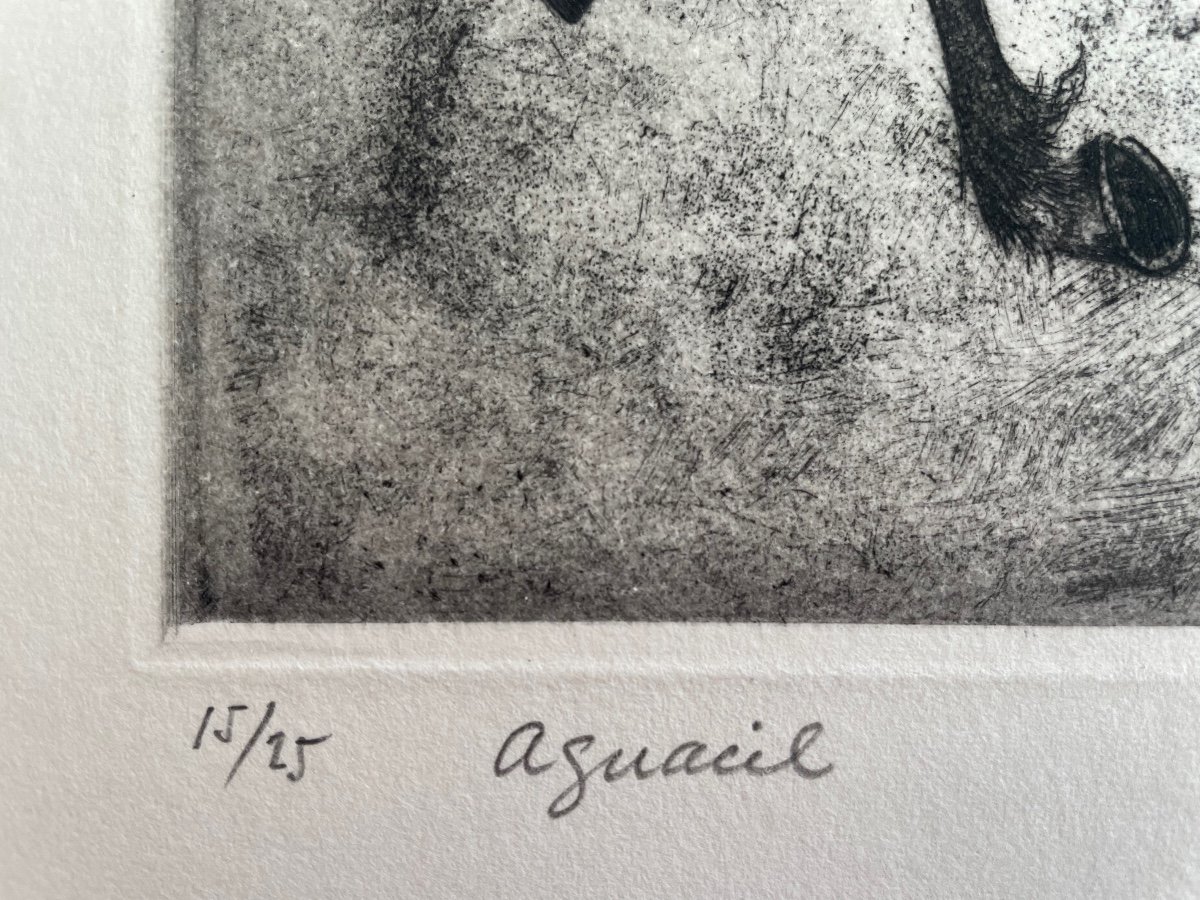 Etching Signed And Dated In Pencil By The Artist Enrique Marin "aguacil-shérif" 1964-photo-1