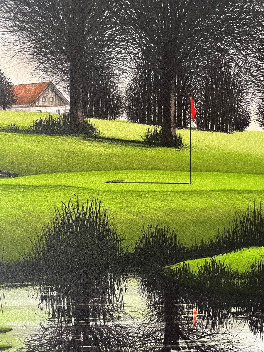 Lithograph From The 80s, Signed Jacques Deperthes "golf Court"-photo-4