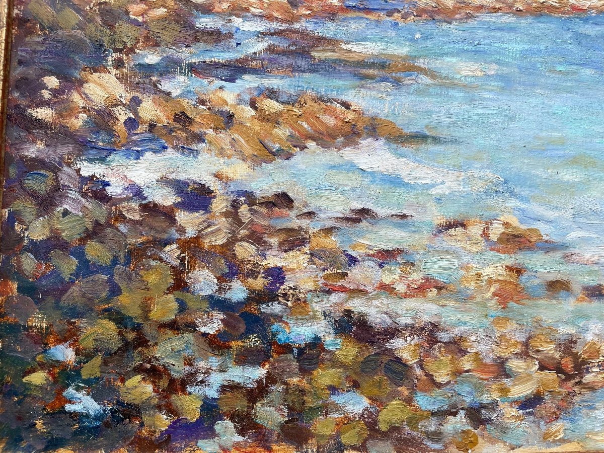 Cap d’Antibes, Huile sur Panneau de Bois Signée du Peintre «Schems »-photo-2