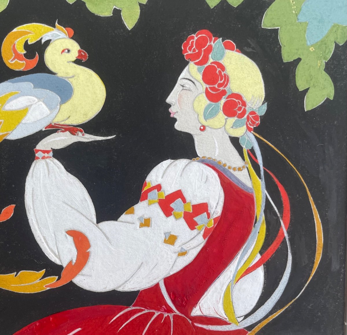 1930s Gouache “the Firebird” Ukrainian Folk Outfit-photo-4