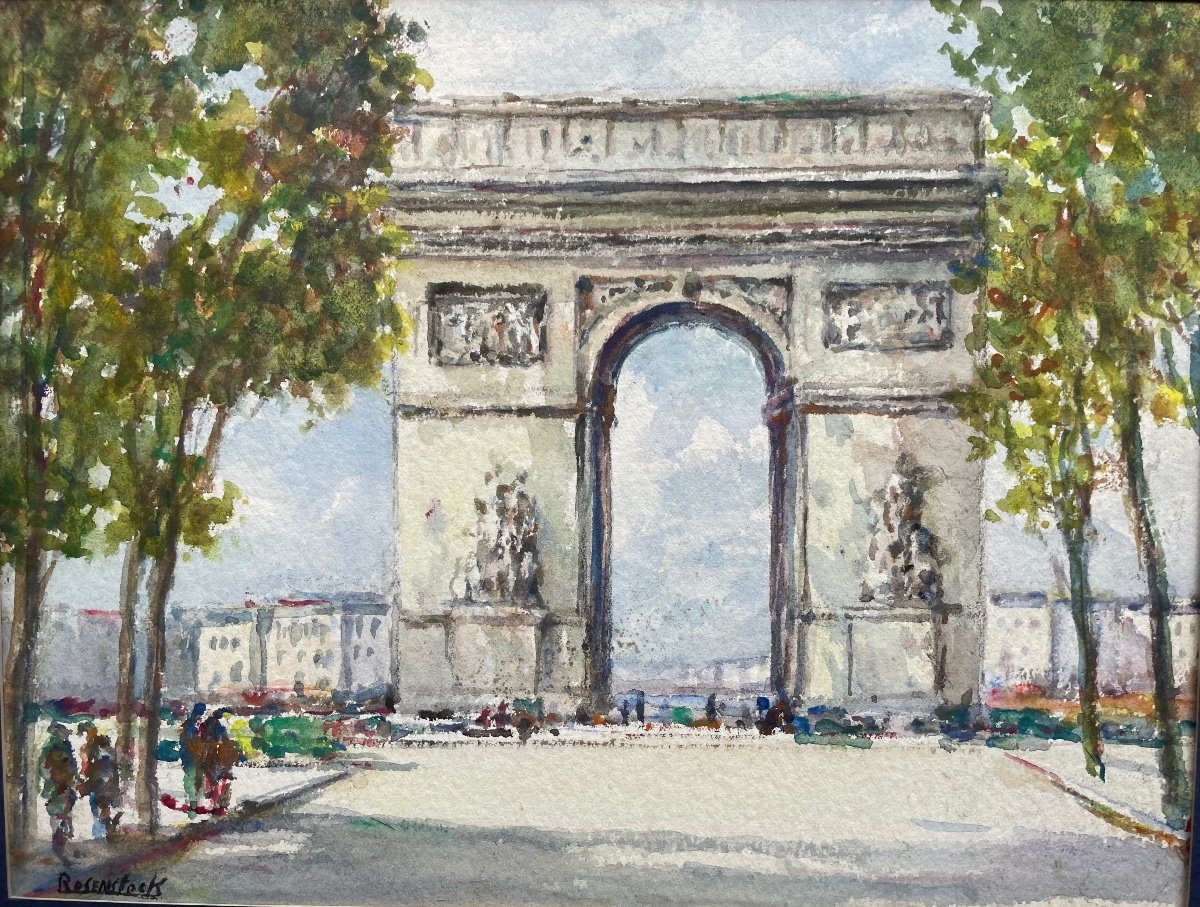 Superbe Aquarelle  de  Paris Signée  du Peintre Isidore Rosenstock « Arc de Triomphe »