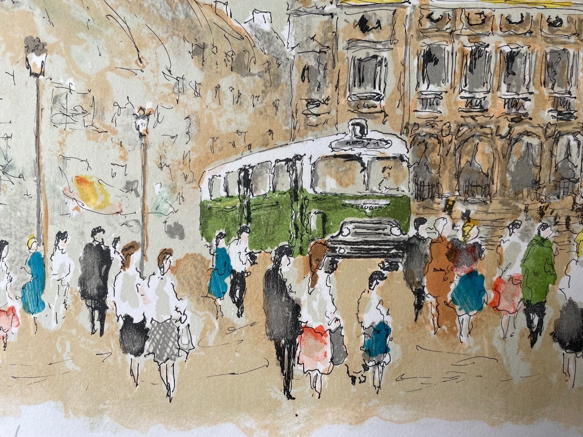 Original Lithograph By Urban Huchet “place De L’opéra” Paris-photo-3