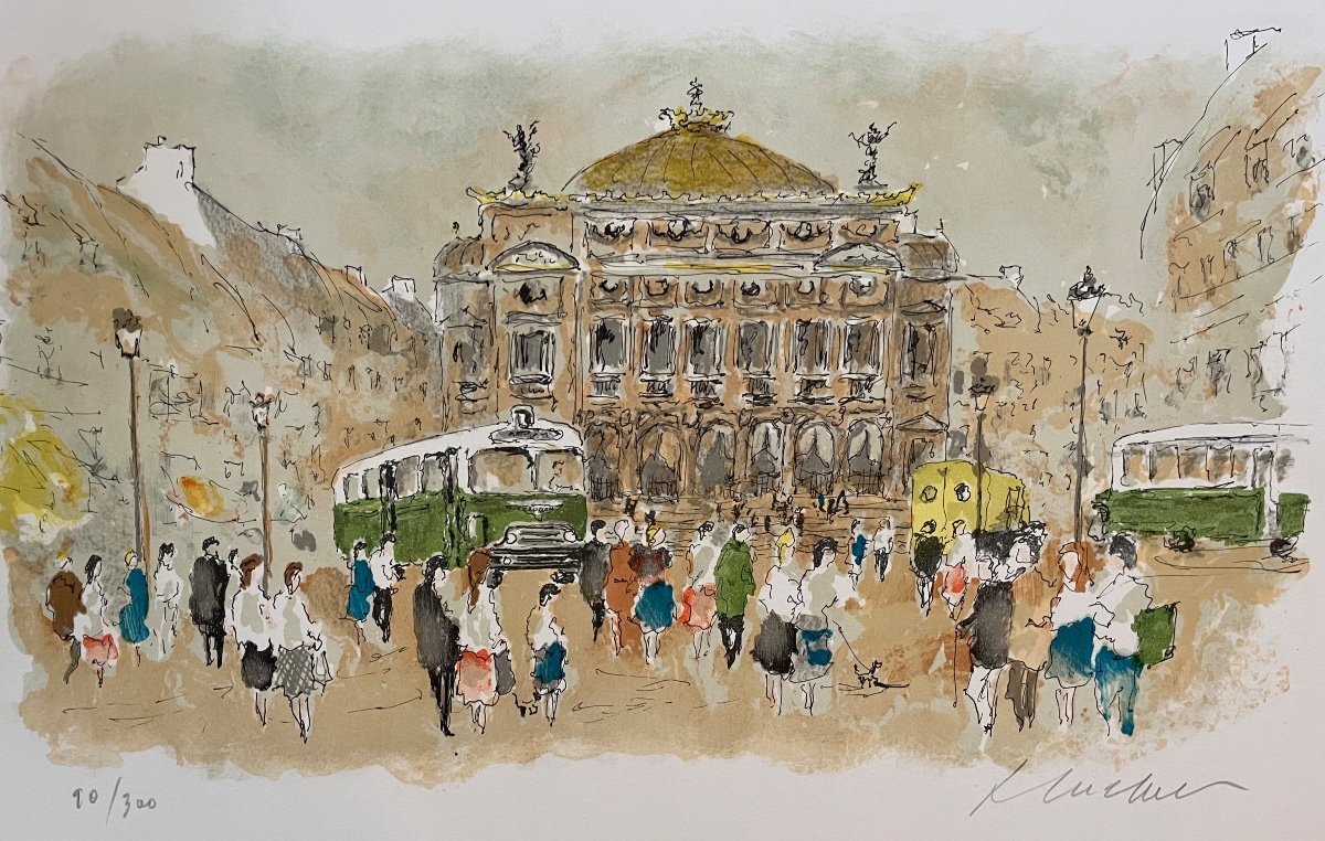 Original Lithograph By Urban Huchet “place De L’opéra” Paris