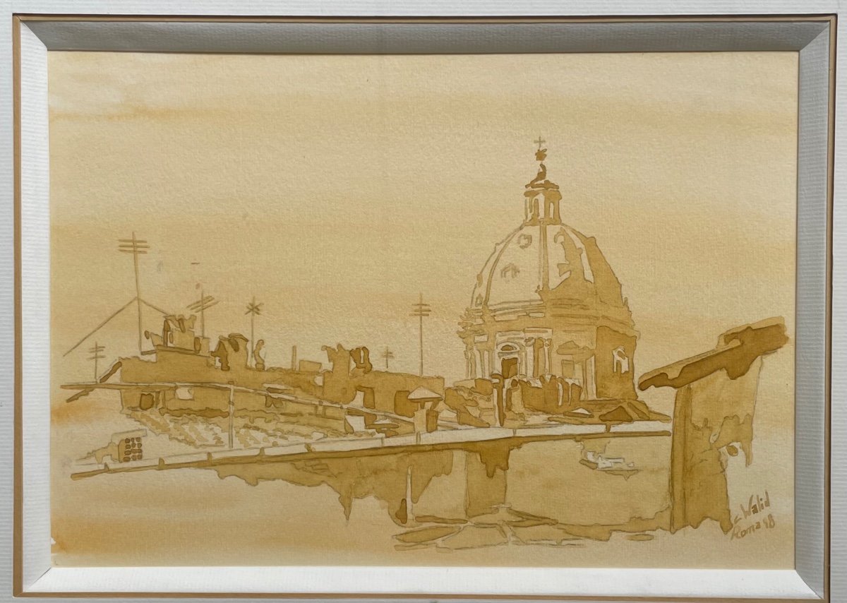 Contemporary Framed Watercolor “rome”