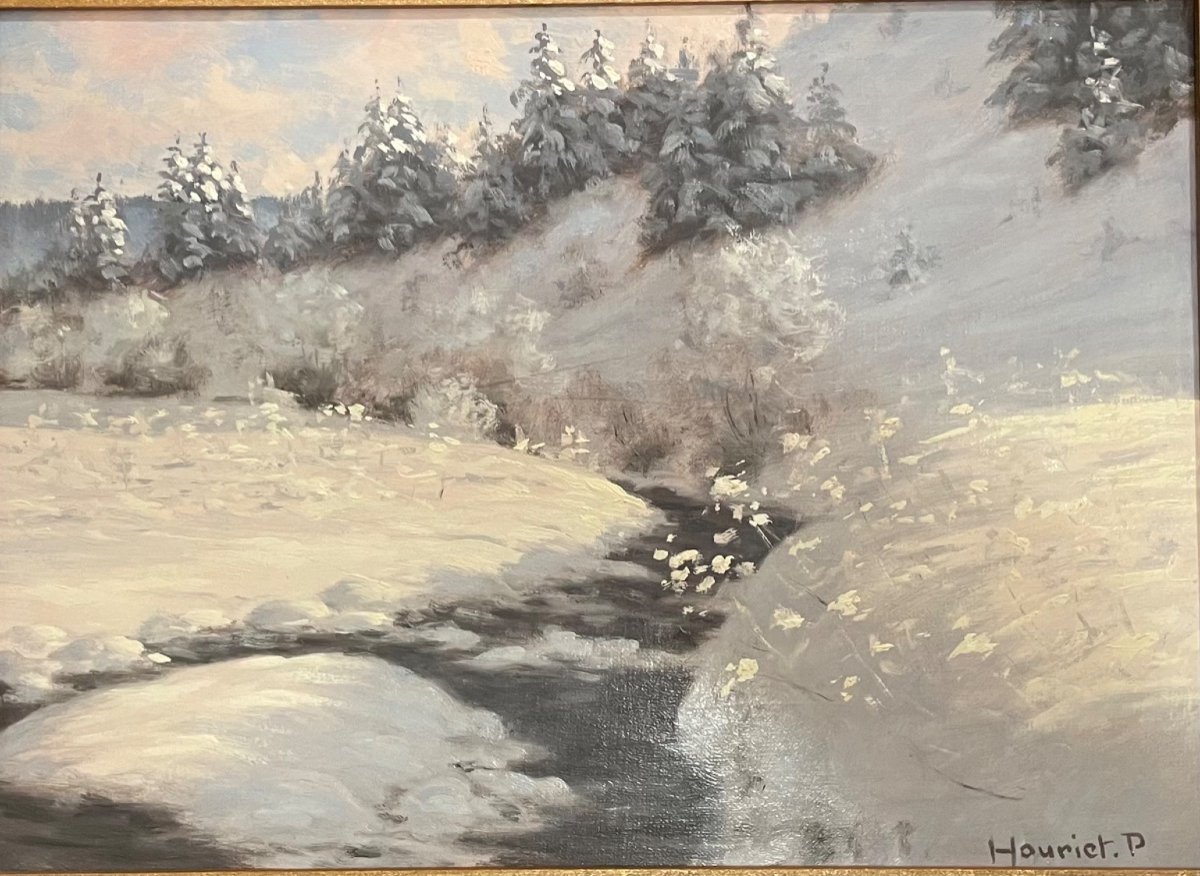 Mountain Landscape Under The Snow Beautifully Framed, Signed By The Painter Houriet-photo-1