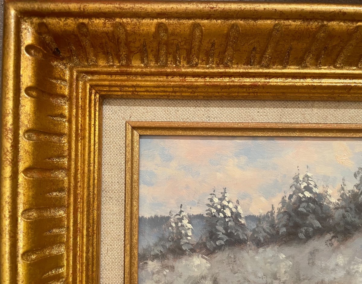 Mountain Landscape Under The Snow Beautifully Framed, Signed By The Painter Houriet-photo-2