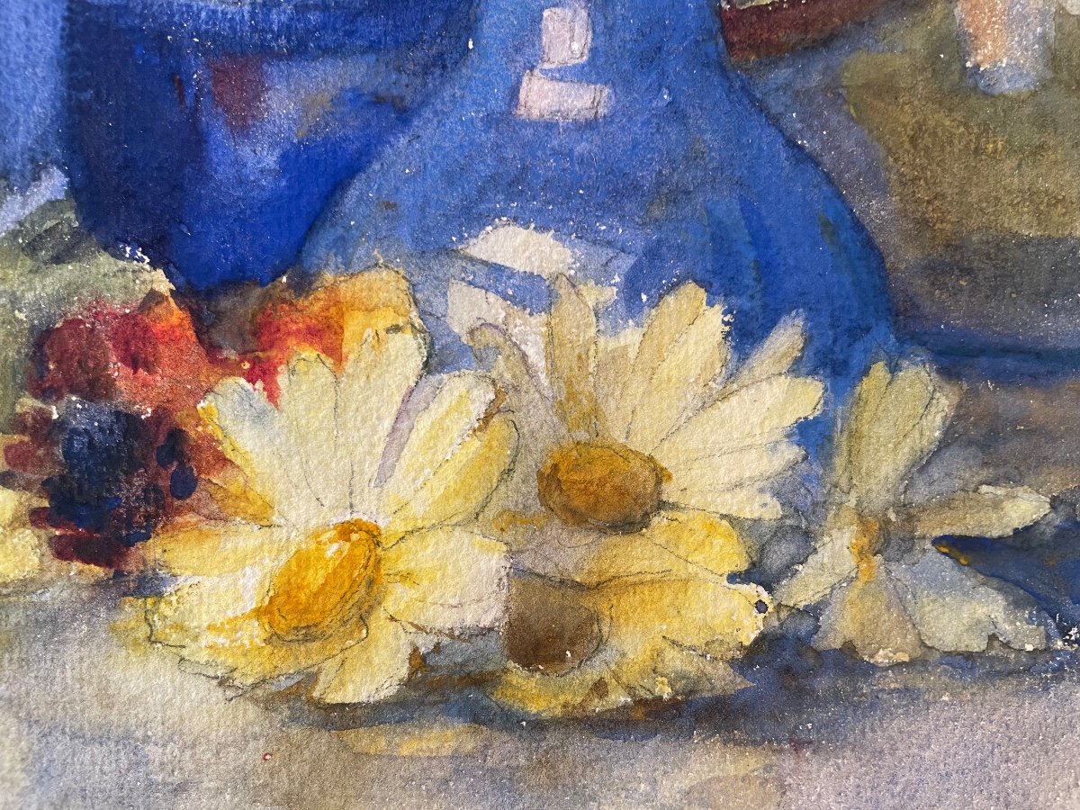 Aquarelle «Nature Morte aux Marguerites » Signée Couvreur-photo-2