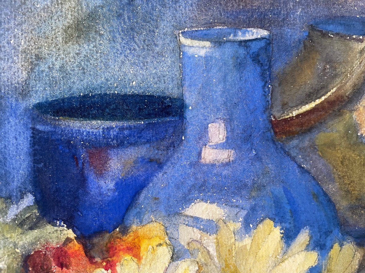 Aquarelle «Nature Morte aux Marguerites » Signée Couvreur-photo-3