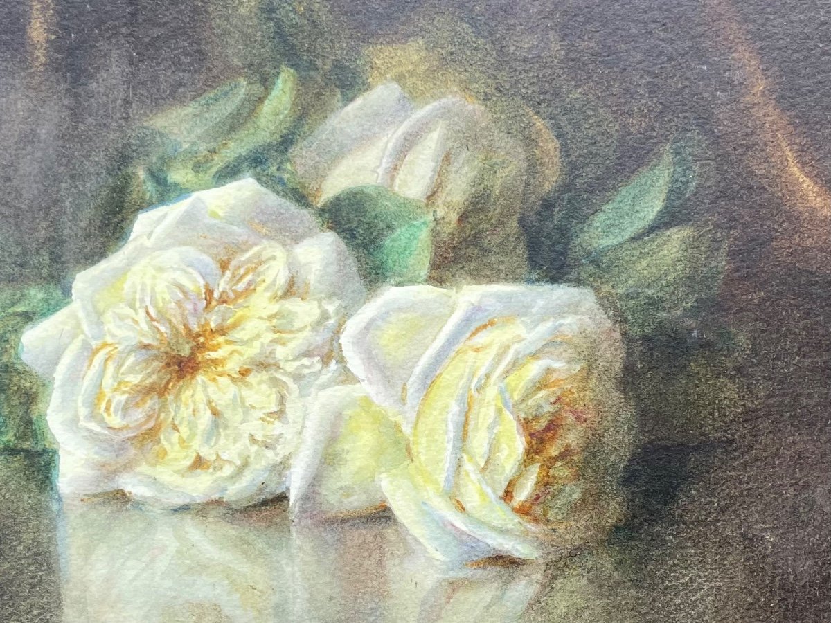 Aquarelle Signée du Peintre Rosenstock «Les Roses Jaunes »-photo-3