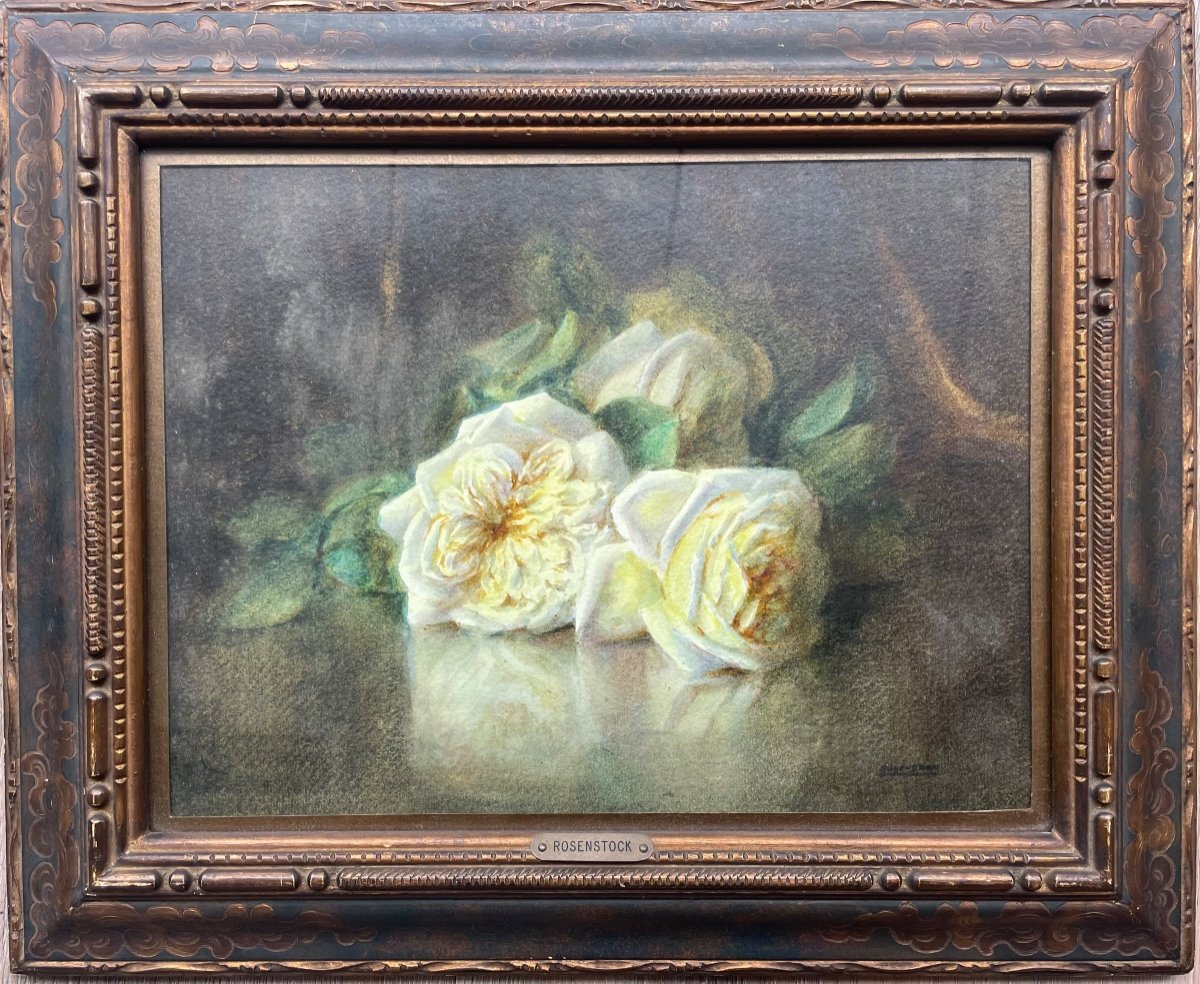 Aquarelle Signée du Peintre Rosenstock «Les Roses Jaunes »