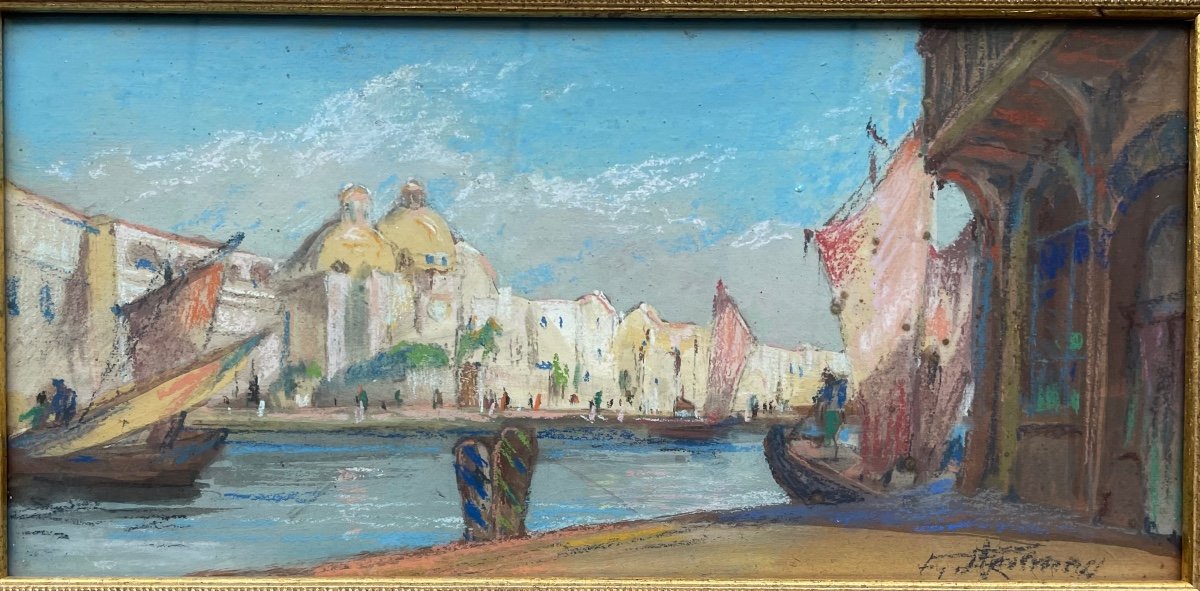 Superb Pastel Gras Very Early 20th Century “venice”-photo-2