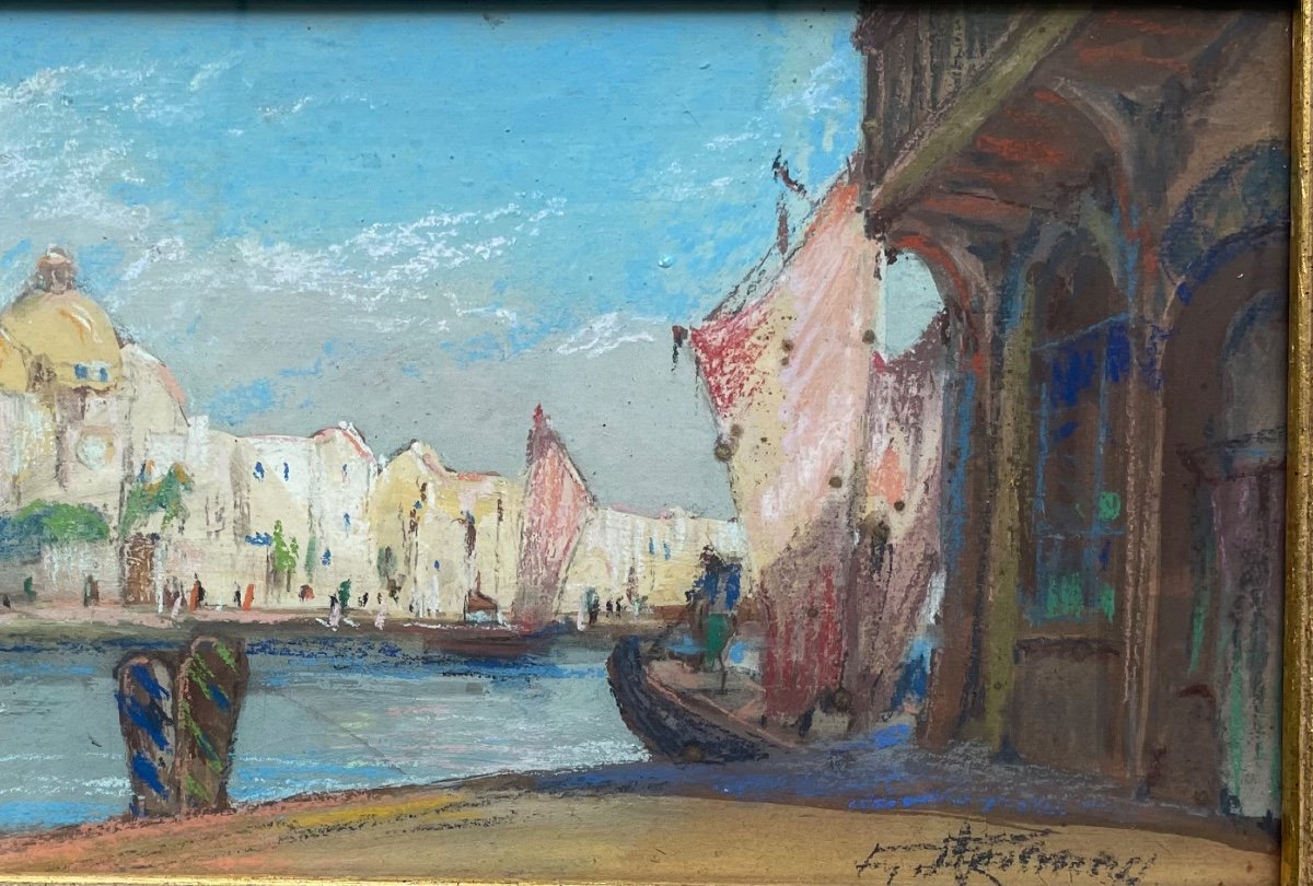 Superb Pastel Gras Very Early 20th Century “venice”-photo-4