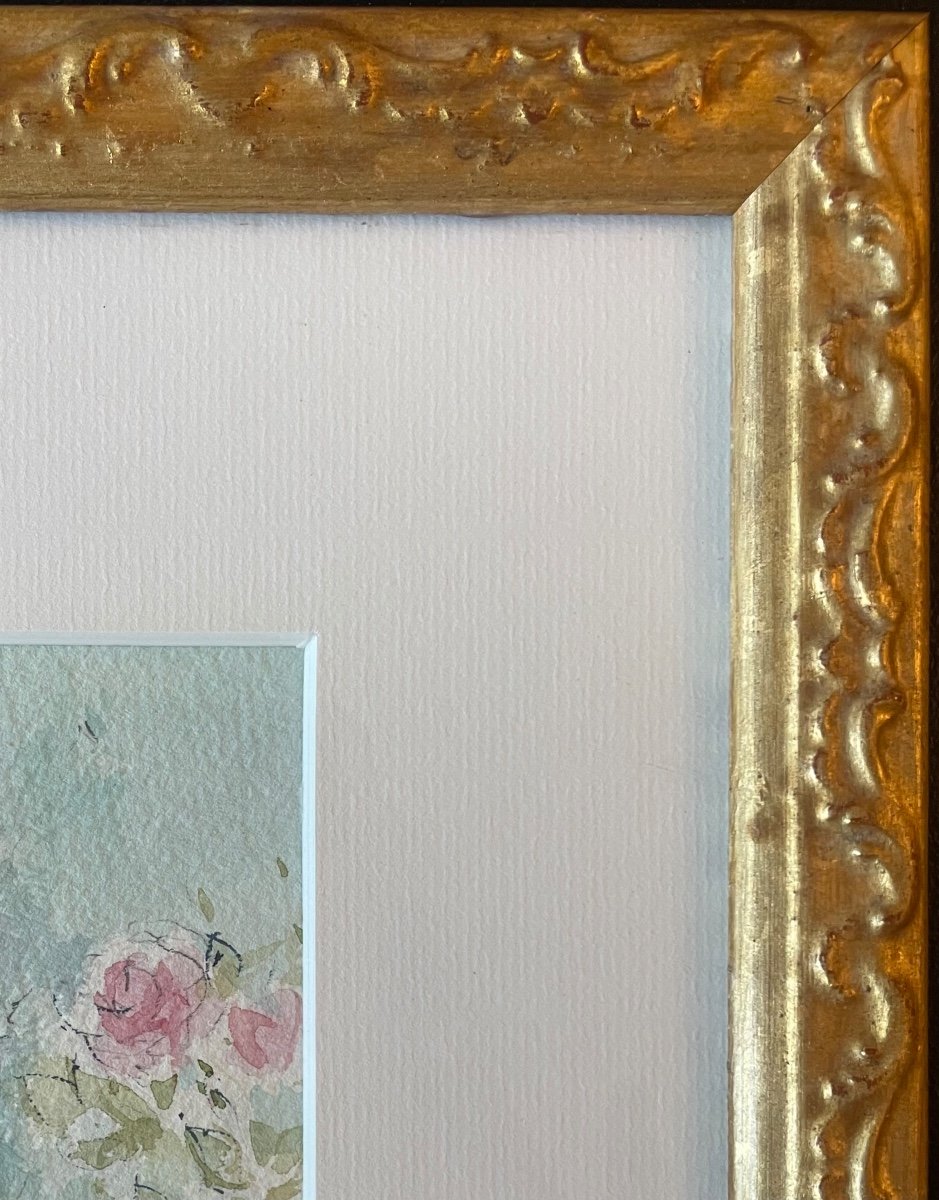 Aquarelle «Jeune Fille au Jardin Fleuri » Signée de l’Artiste Peintre Stromboni-photo-3