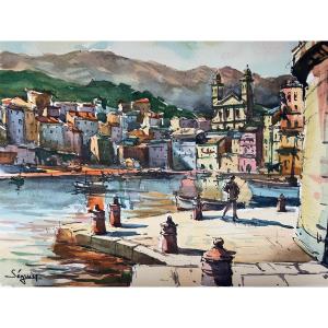 Lithographie des années 50 «Le vieux port de Bastia » Corse