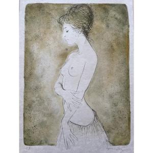 «Jeune femme aux seins nus » Lithographie signée Bernard Charoy