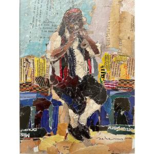 Musicien Marocain « Gnawa » Collage du Peintre Schems