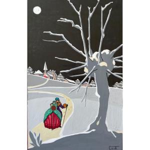 Barbé De Saint Hardouin Known As Cole. Gouache Dating From 1929 “the Return From Midnight Mass”