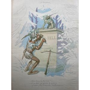 Grand format pour cette Aquarelle Datant de 1916 Signée Wendt «Guillaume Tell »