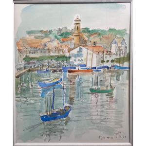 Watercolor Dated 1960 Representing The City Of Saint Jean De Luz