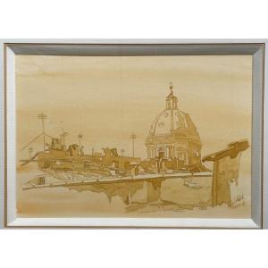 Contemporary Framed Watercolor “rome”