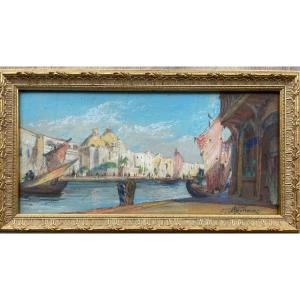 « venise » Pastel Gras Very Early 20th Century 