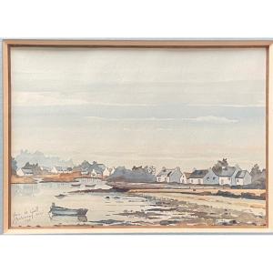 Watercolor View Of Brittany “montsarrac-séné Signed By The Painter Marc Le Gall