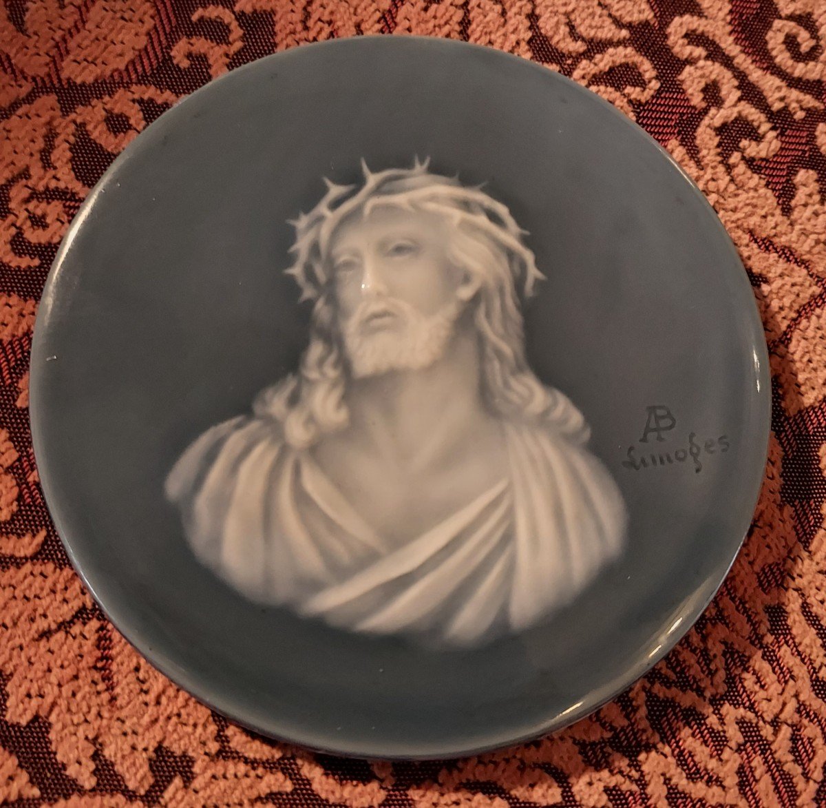 Christ On Porcelain Plate Paste On Paste Limoges