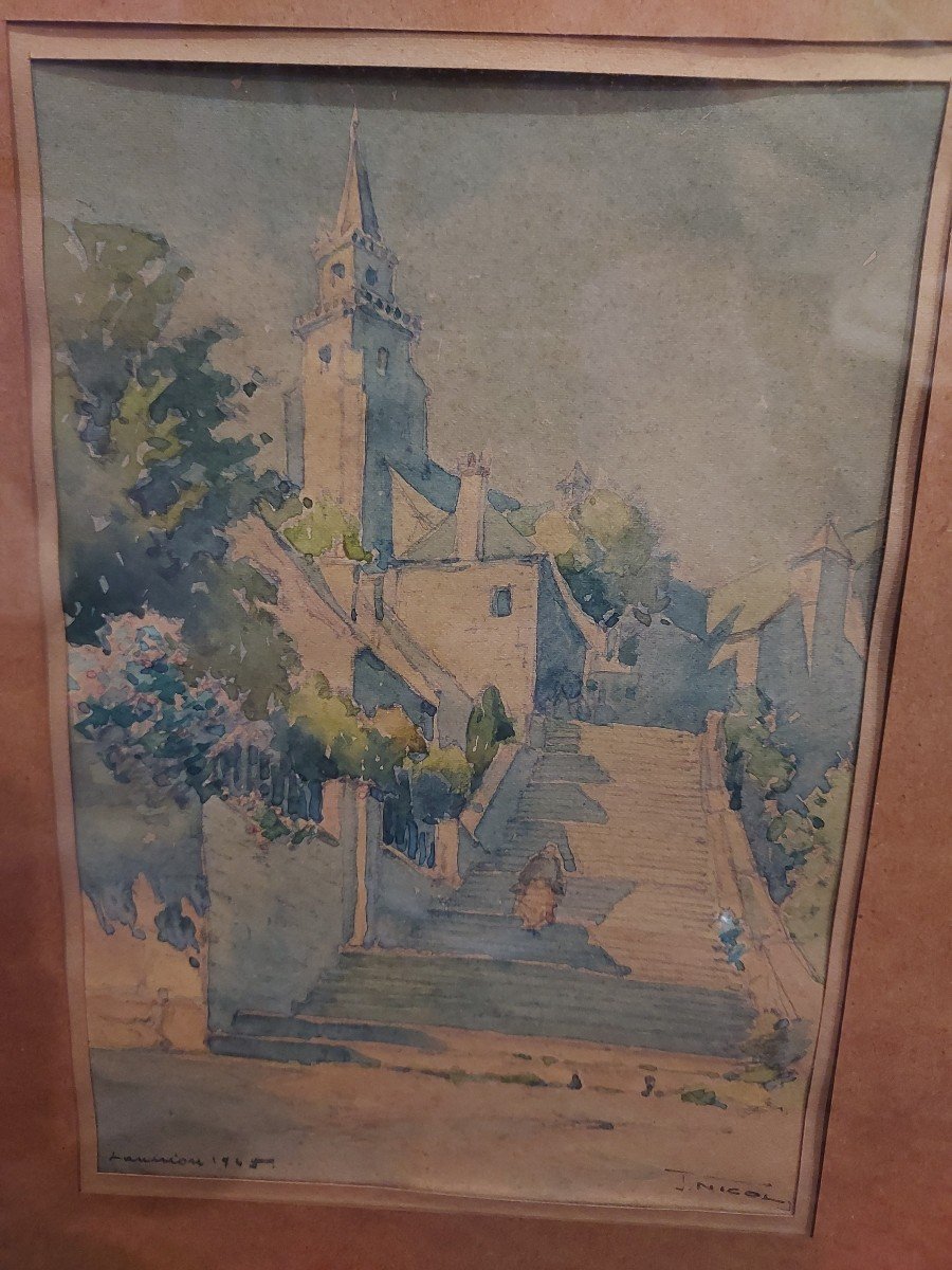 Watercolor Of Lannion By Jean Nicol 1945-photo-3