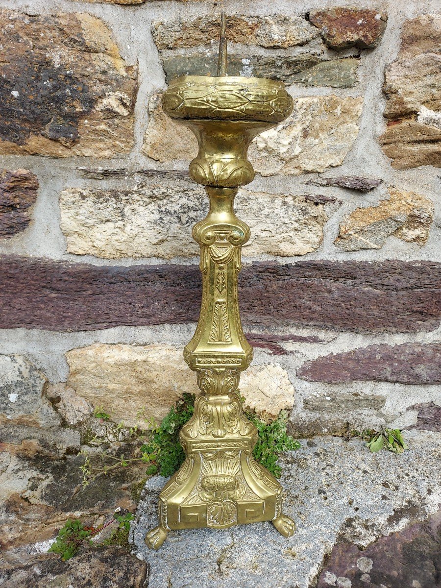 Large Pique Candle In Repoussé Copper XVIII E-photo-3