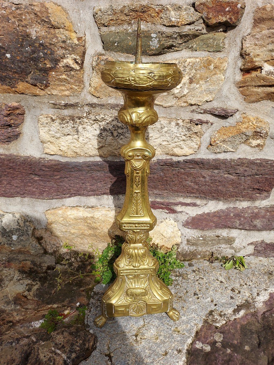 Large Pique Candle In Repoussé Copper XVIII E-photo-4