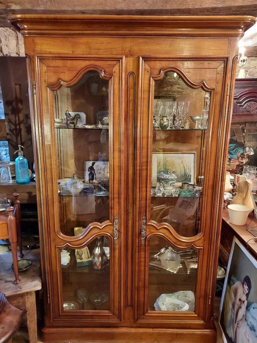 Louis XV Style Cherry Wood Showcase Bookcase-photo-4