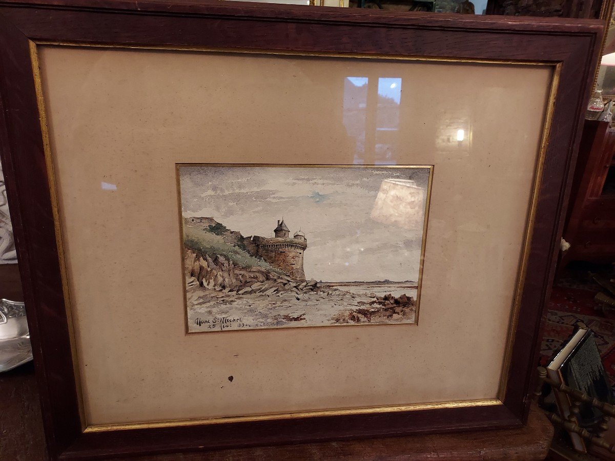 Watercolor View Of Mont Saint Michel Dated And Signed August 25, 1891 To Identify-photo-4