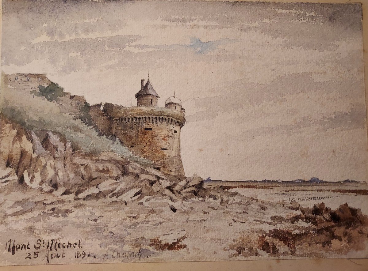 Watercolor View Of Mont Saint Michel Dated And Signed August 25, 1891 To Identify