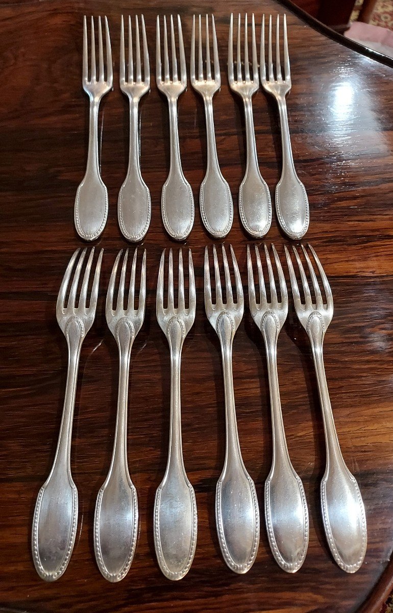 12 Christofle Dessert Forks Pearl Model 