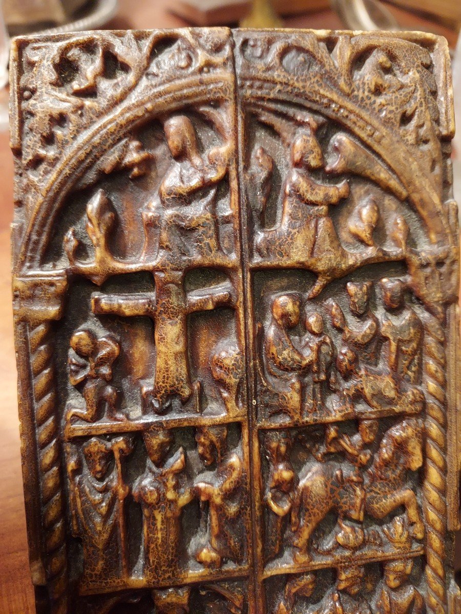 Curiosity Old Wax Tablet Reproducing Ivory Triptych From The 14th Century-photo-3