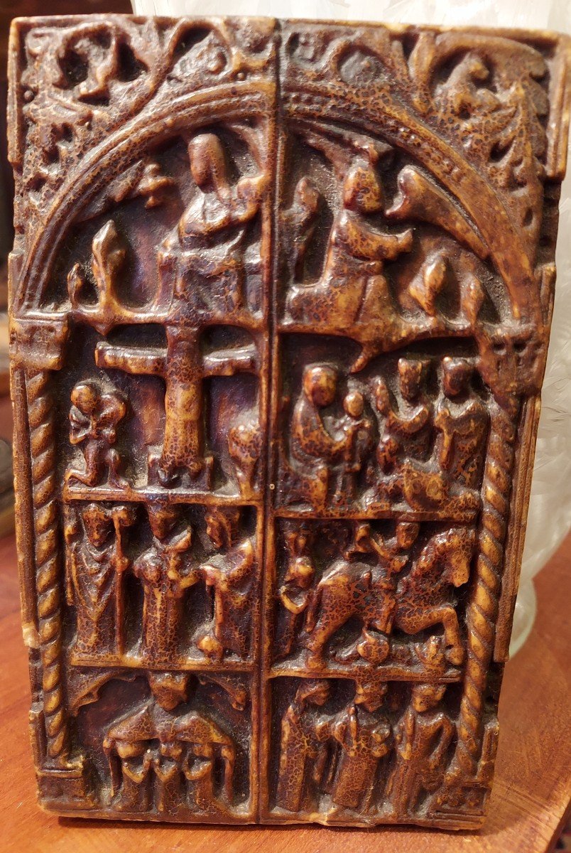 Curiosity Old Wax Tablet Reproducing Ivory Triptych From The 14th Century