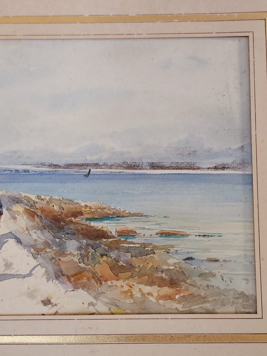 Watercolor Pierre Comba (1859-1934) Soldiers By The Sea (côte d'Azur)-photo-4