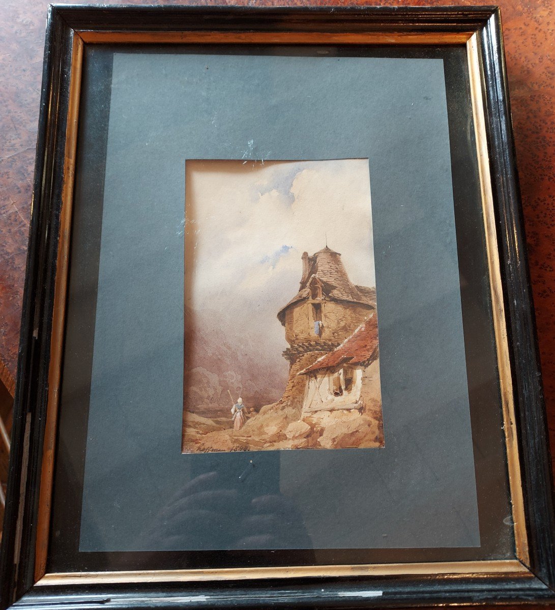 Watercolor Signed Hoffman And Dated 1844 Turret-photo-4