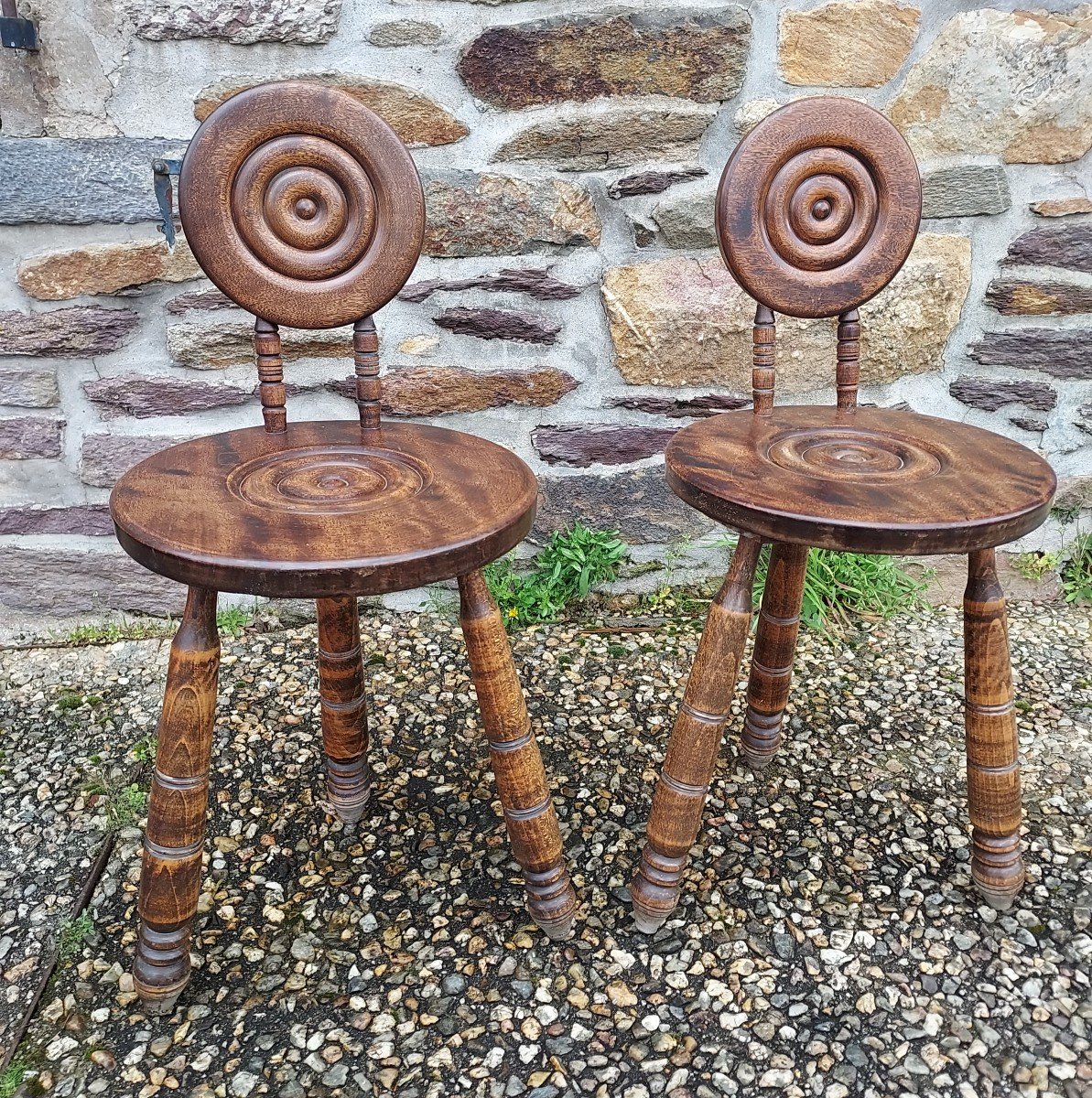 Pair Of Dudouyt Style Tripod Chairs 