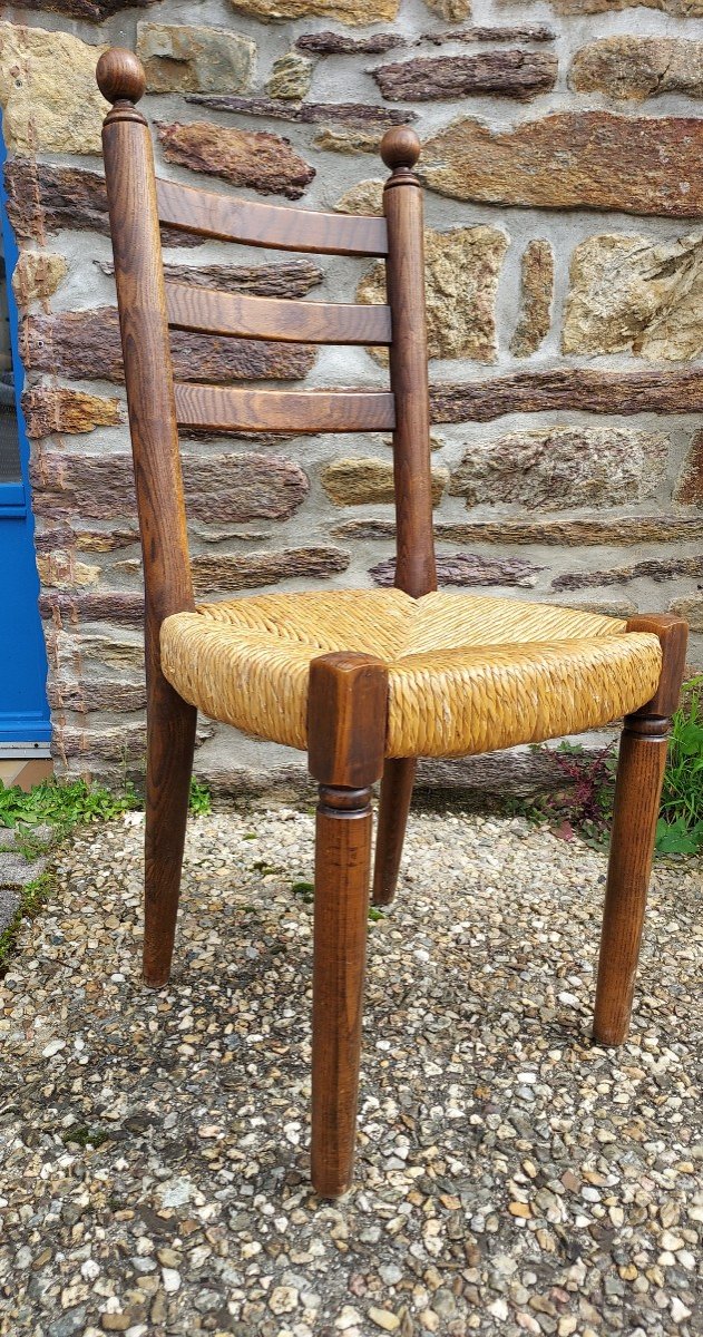 Set Of 6 Wooden Straw Chairs 