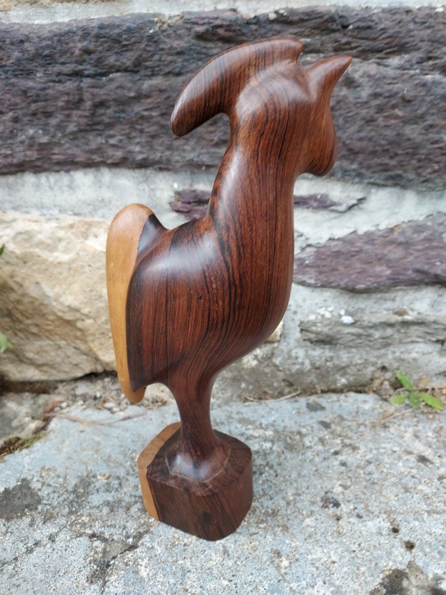 Rooster Monoxyl Wooden Sculpture Roger Douville (1915-1981)-photo-2